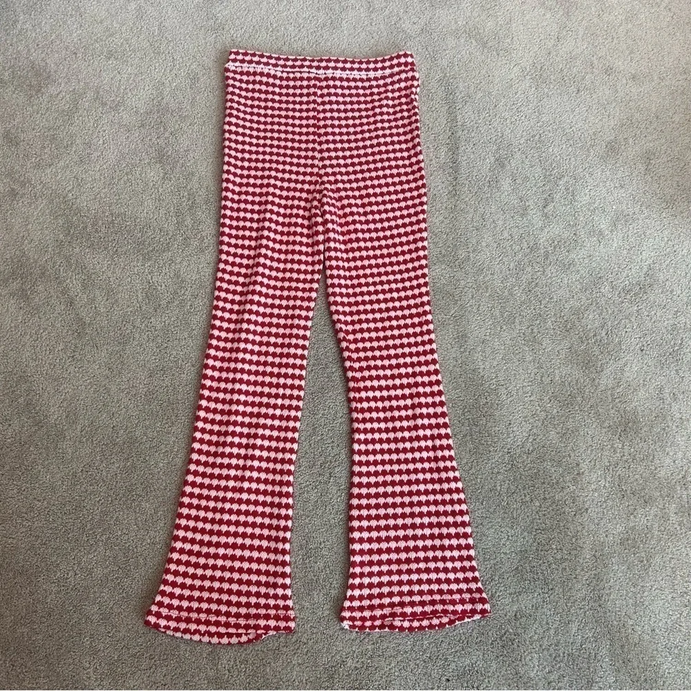 Zara red white knit high waisted flare stretchy pull on pants 70’s hippie retro - Picture 6 of 12